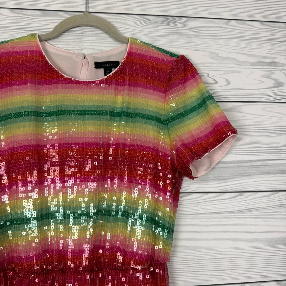 J. Crew Short Sleeve Sequin Midi Dress Watermelon Stripe NWT Size 4 - Picture 6 of 11